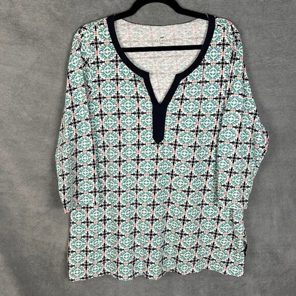 Talbots Top Womens 1X Navy 3/4 Length Sleeve Stretch Preppy Beach Career Comfort - Picture 1 of 12